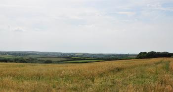LCT 1B View south-west across open rolling farmland with Stoke Church tower on the horizon.