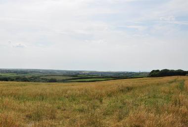 LCT 1B View south-west across open rolling farmland with Stoke Church tower on the horizon.