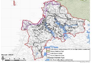 LCT 3G map showing location of river valley slopes and combes within the boundary of North Devon (minus Exmoor National Park) and Torridge