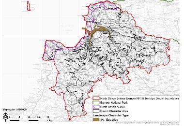 LCT 4A map showing location of estuaries within the boundary of North Devon (minus Exmoor National Park) and Torridge