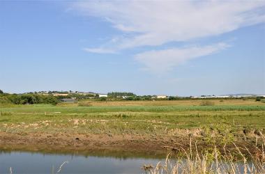 LCT 4B View east across grazing marsh towards Chivenor Airfield with the church tower at Heanton Punchardon on the skyline.