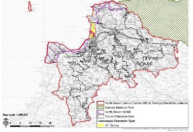 LCT 4F map showing location of dunes within the boundary of North Devon (minus Exmoor National Park) and Torridge