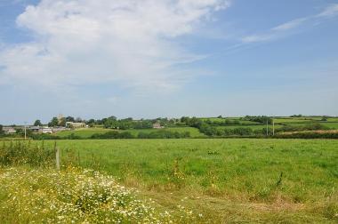 LCT 5A Rolling pastoral fields bound by hedgerows, with farmsteads nestled within the landscape, and the church tower at Bridgerule prominent on the skyline.