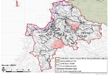 LCT 5D map showing location of estate wooded farmland within the boundary of North Devon (minus Exmoor National Park) and Torridge