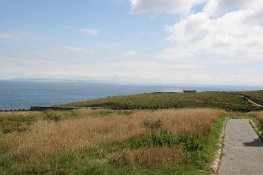 LCT 6 View south from the island with the top of Marisco Castle visible above the rolling grassland.