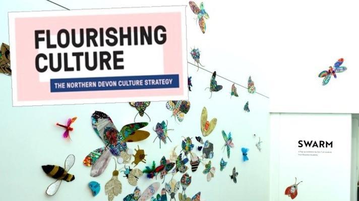 Poster for Flourishing Culture with the background being butterflies and colourful bugs