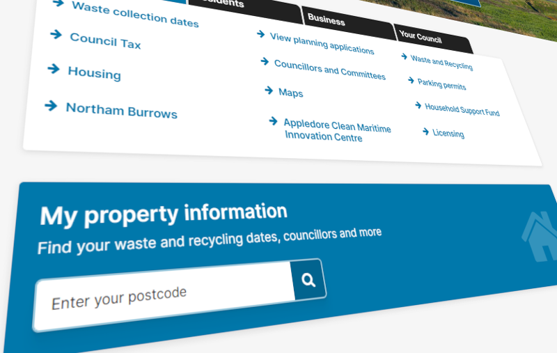 Screengrab of where the My Property tool is on the Torridge website