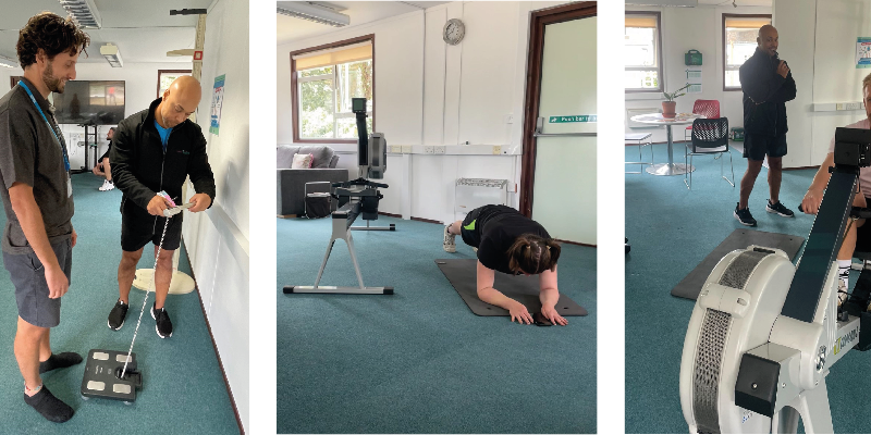 Collage of 3 photos, all containing people undertaking activities or tests 