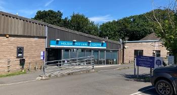 The entrance and part of the car park for Holsworthy Leisure Centre