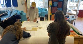 People taking part in an art workshop, drawing etc.