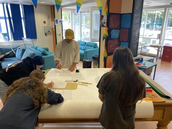 People taking part in an art workshop, drawing etc.