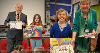 Councillor Bushby with the winner from West Croft School as she receives her prize.  This image in next to Councillor Hodson with the winner from St Margaret's school receiving her prize.   