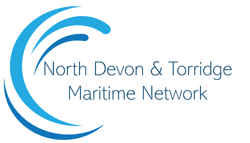 North Devon and Torridge Maritime Network logo in white and blue colours
