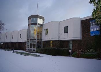 Riverbank House in snow